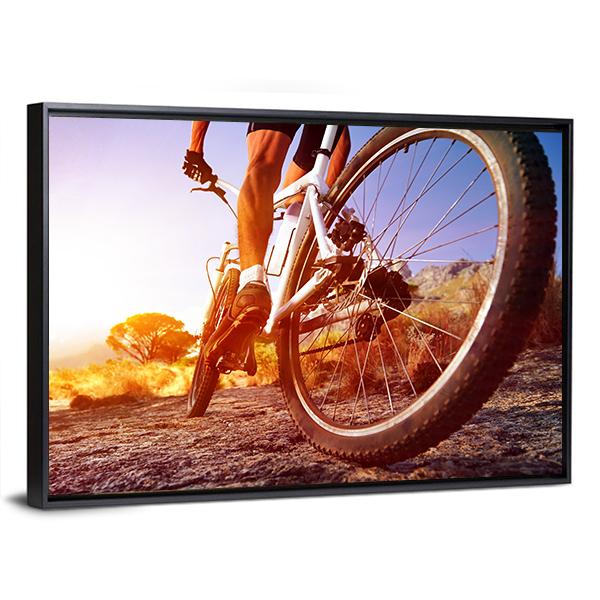 Cyclist On Rocky Trail Canvas Wall Art-3 Horizontal-Gallery Wrap-25" x 16"-Tiaracle