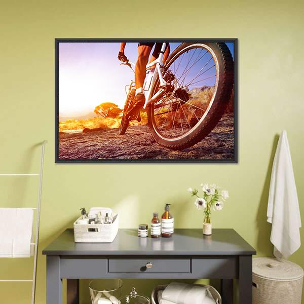 Cyclist On Rocky Trail Canvas Wall Art-3 Horizontal-Gallery Wrap-25" x 16"-Tiaracle