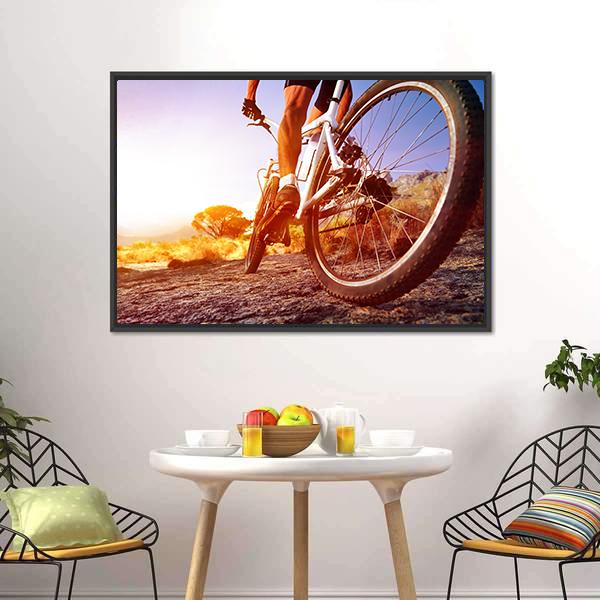 Cyclist On Rocky Trail Canvas Wall Art-1 Piece-Floating Frame-24" x 16"-Tiaracle