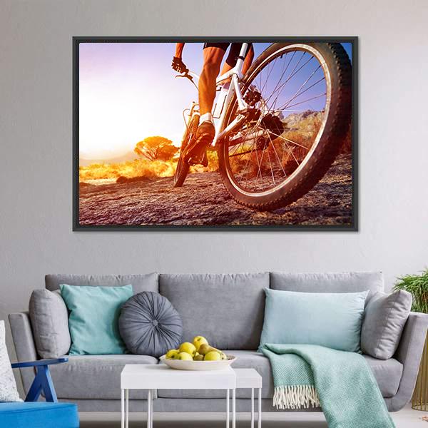 Cyclist On Rocky Trail Canvas Wall Art-3 Horizontal-Gallery Wrap-25" x 16"-Tiaracle