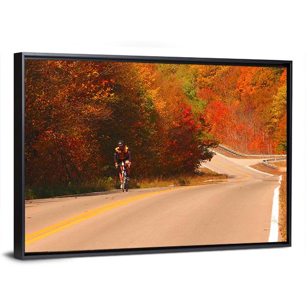 Cyclist On Scenic Highway Canvas Wall Art-3 Horizontal-Gallery Wrap-25" x 16"-Tiaracle