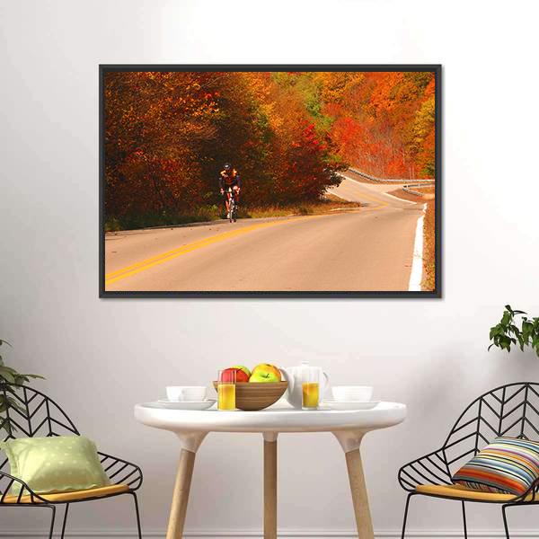 Cyclist On Scenic Highway Canvas Wall Art-3 Horizontal-Gallery Wrap-25" x 16"-Tiaracle