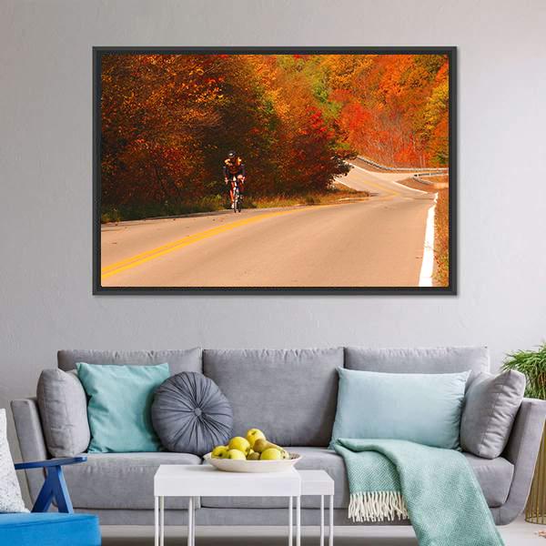 Cyclist On Scenic Highway Canvas Wall Art-3 Horizontal-Gallery Wrap-25" x 16"-Tiaracle