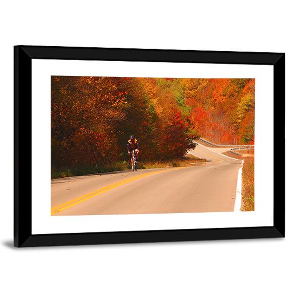Cyclist On Scenic Highway Canvas Wall Art-3 Horizontal-Gallery Wrap-25" x 16"-Tiaracle