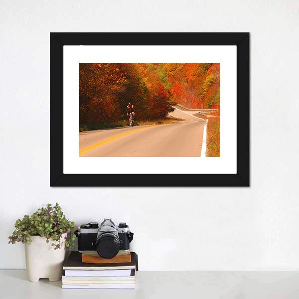Cyclist On Scenic Highway Canvas Wall Art-1 Piece-Framed Print-20" x 16"-Tiaracle
