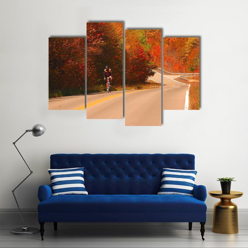 Cyclist On Scenic Highway Canvas Wall Art-4 Pop-Gallery Wrap-50" x 32"-Tiaracle