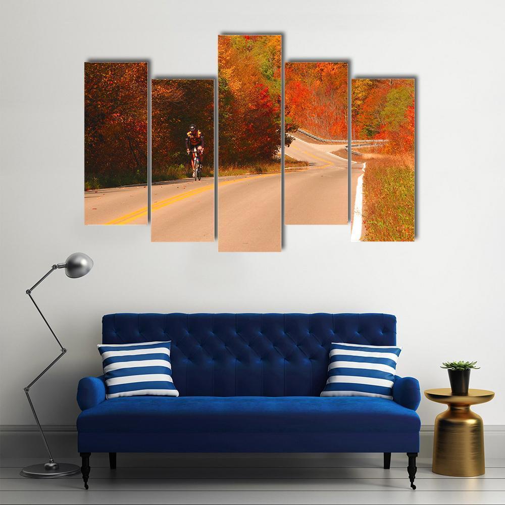 Cyclist On Scenic Highway Canvas Wall Art-5 Pop-Gallery Wrap-47" x 32"-Tiaracle