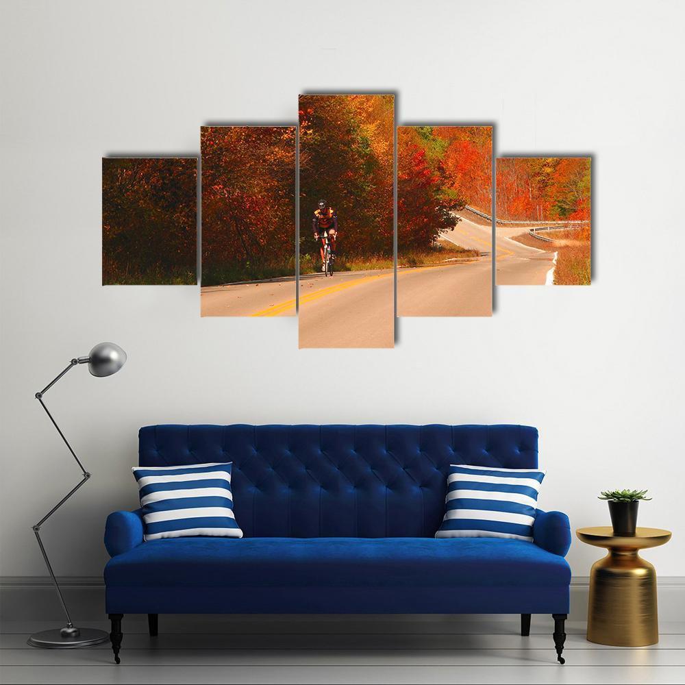 Cyclist On Scenic Highway Canvas Wall Art-5 Star-Gallery Wrap-62" x 32"-Tiaracle