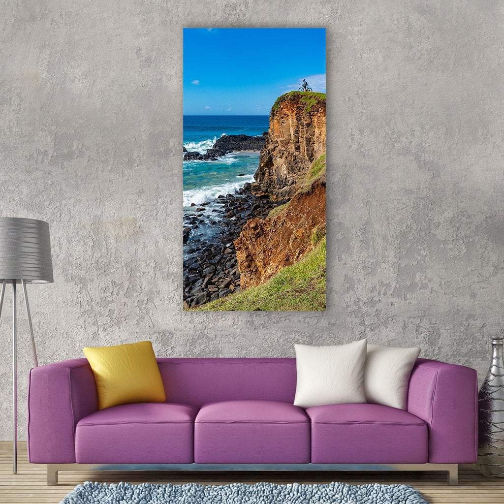 Cyclist At Cliff Vertical Canvas Wall Art-3 Vertical-Gallery Wrap-12" x 25"-Tiaracle
