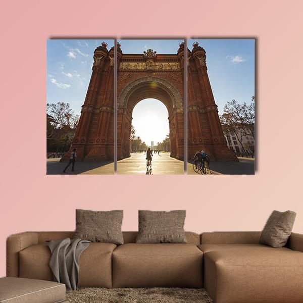 Cyclist At Arc De Triomph Canvas Wall Art-3 Horizontal-Gallery Wrap-37" x 24"-Tiaracle