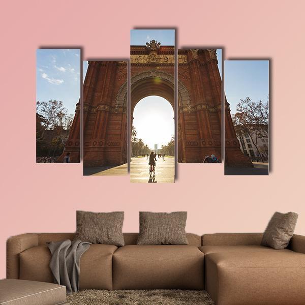 Cyclist At Arc De Triomph Canvas Wall Art-5 Pop-Gallery Wrap-47" x 32"-Tiaracle