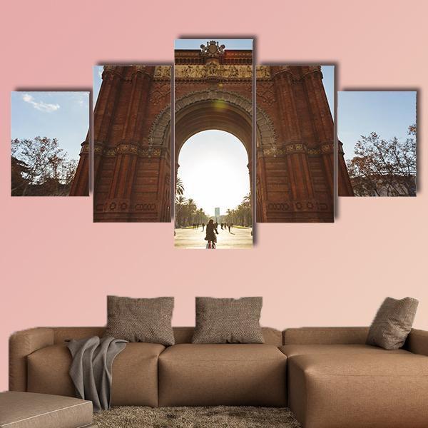 Cyclist At Arc De Triomph Canvas Wall Art-5 Star-Gallery Wrap-62" x 32"-Tiaracle