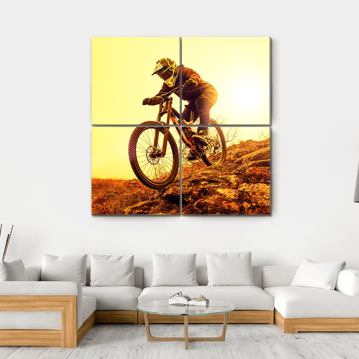 Cyclist Riding Mountain Bike Canvas Wall Art-4 Square-Gallery Wrap-17" x 17"-Tiaracle