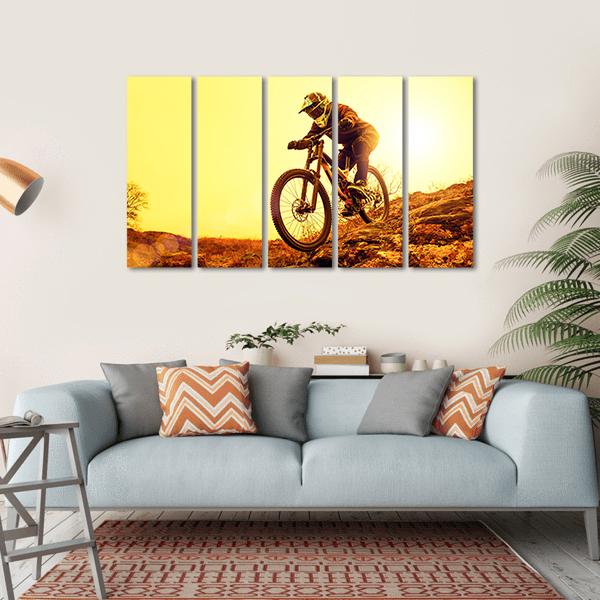 Cyclist Riding Mountain Bike Canvas Wall Art-5 Horizontal-Gallery Wrap-22" x 12"-Tiaracle