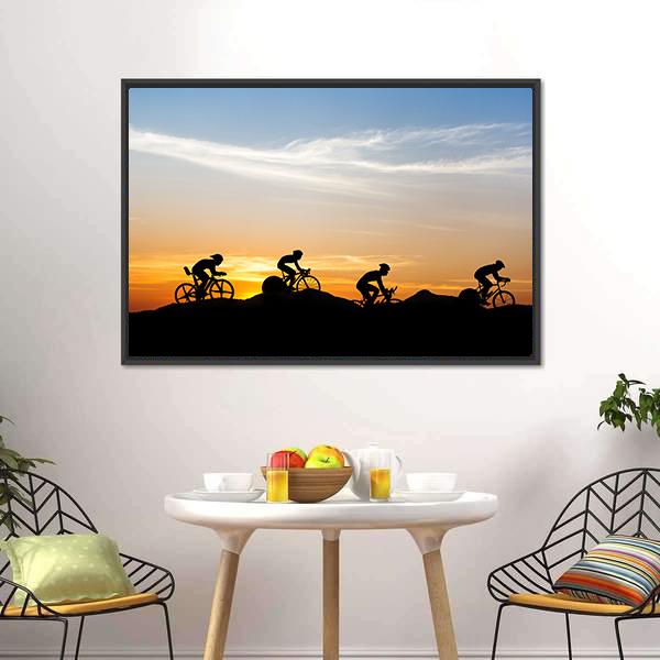 Cyclists At Mountain Canvas Wall Art-1 Piece-Floating Frame-24" x 16"-Tiaracle