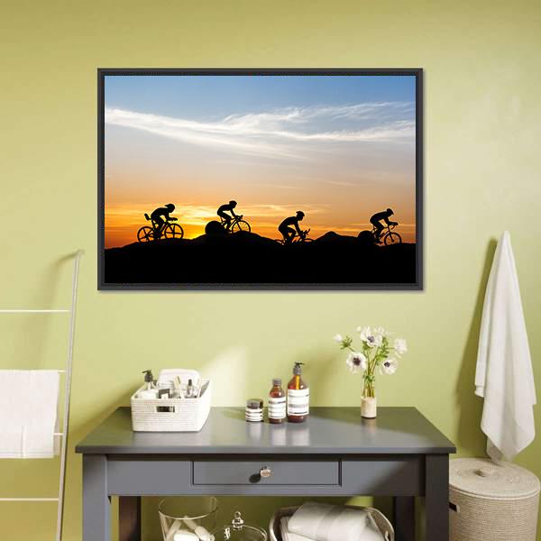 Cyclists At Mountain Canvas Wall Art-5 Horizontal-Gallery Wrap-22&quot; x 12&quot;-Tiaracle