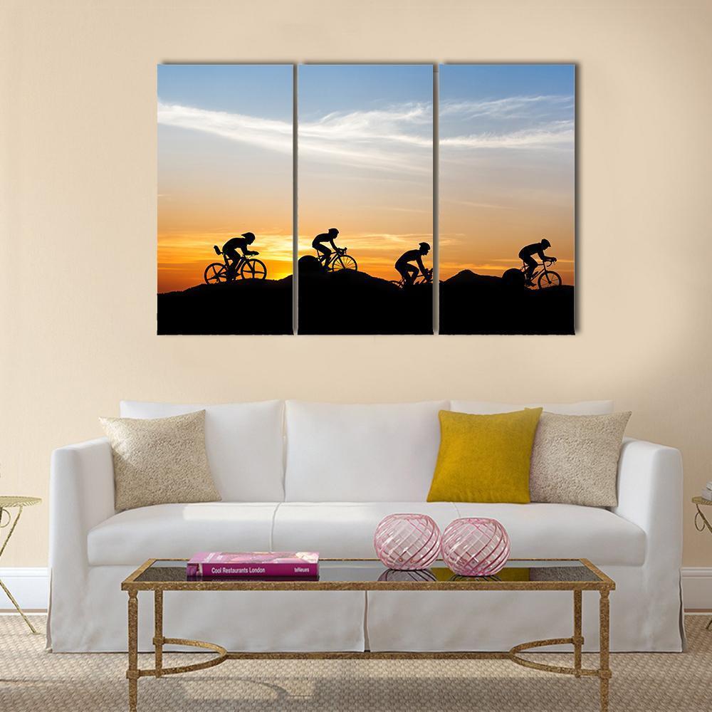 Cyclists At Mountain Canvas Wall Art-3 Horizontal-Gallery Wrap-37" x 24"-Tiaracle