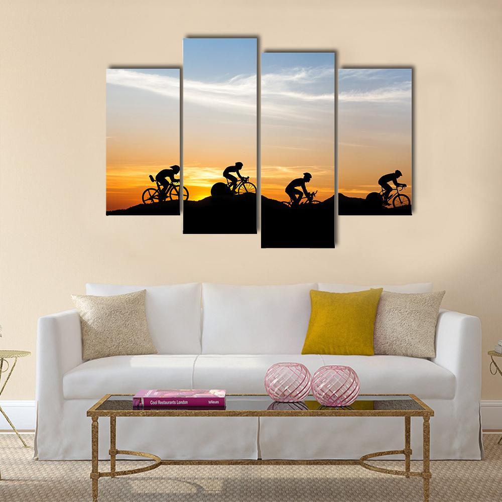 Cyclists At Mountain Canvas Wall Art-4 Pop-Gallery Wrap-50&quot; x 32&quot;-Tiaracle