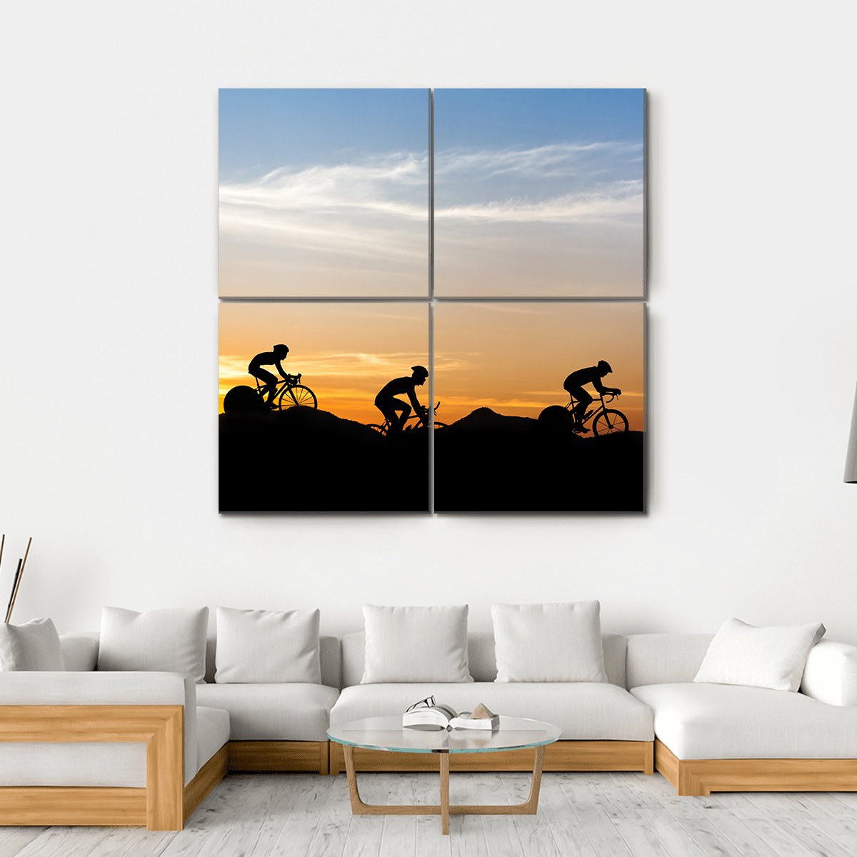 Cyclists At Mountain Canvas Wall Art-4 Square-Gallery Wrap-17&quot; x 17&quot;-Tiaracle