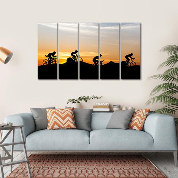Cyclists At Mountain Canvas Wall Art-5 Horizontal-Gallery Wrap-22&quot; x 12&quot;-Tiaracle