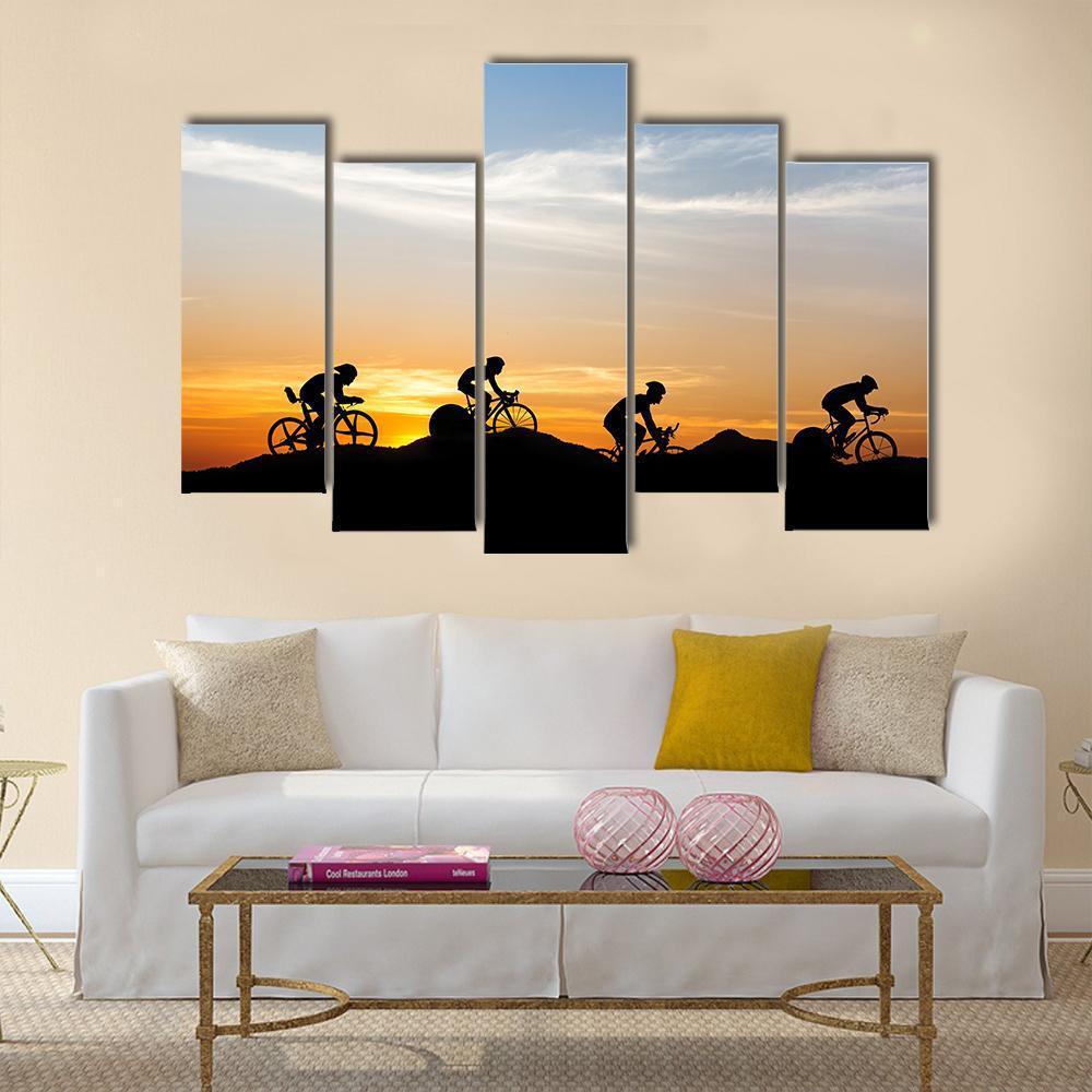 Cyclists At Mountain Canvas Wall Art-5 Pop-Gallery Wrap-47&quot; x 32&quot;-Tiaracle