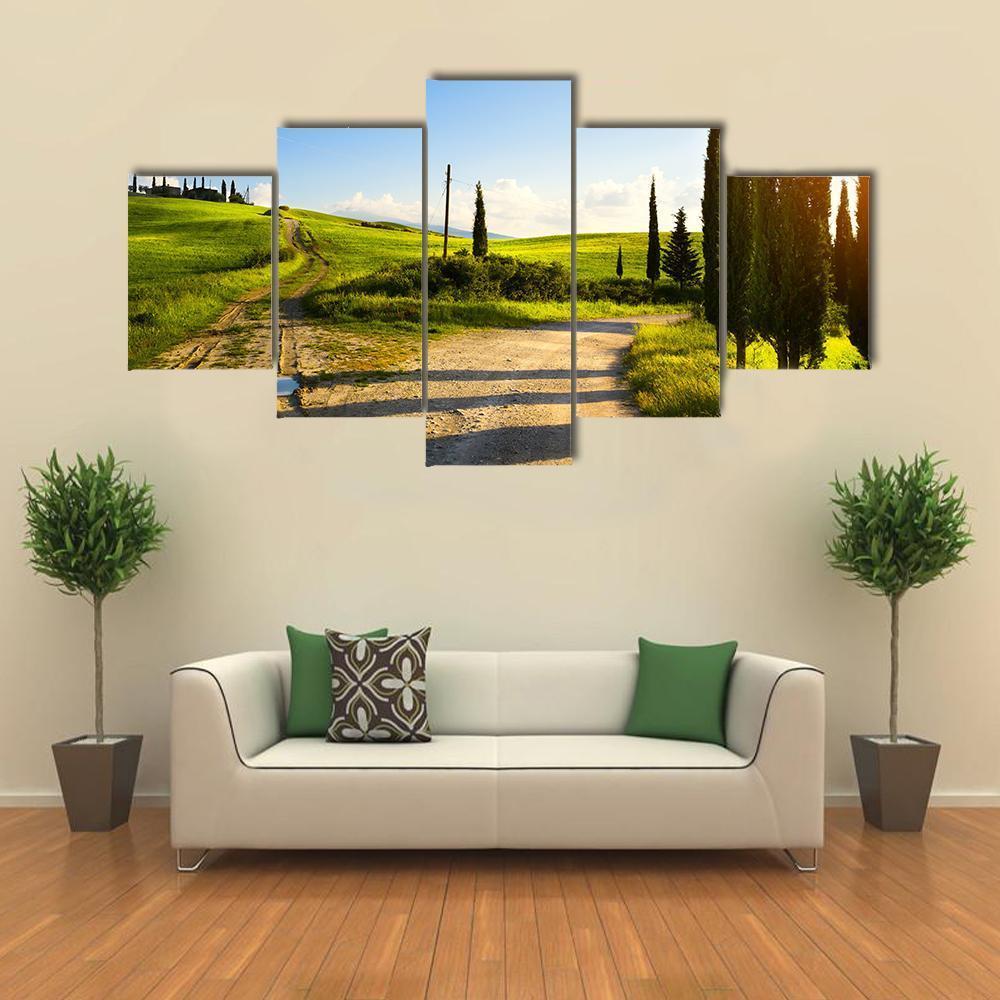 Cypress Trees On Mountain Canvas Wall Art-5 Star-Gallery Wrap-62" x 32"-Tiaracle