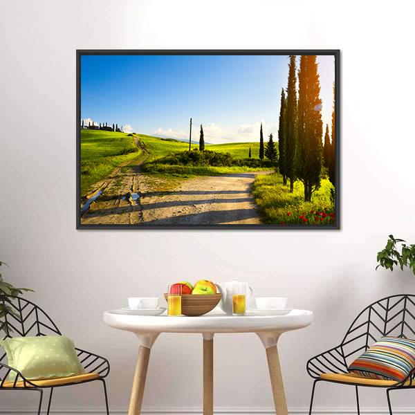 Cypress Trees On Mountain Canvas Wall Art-1 Piece-Floating Frame-24" x 16"-Tiaracle