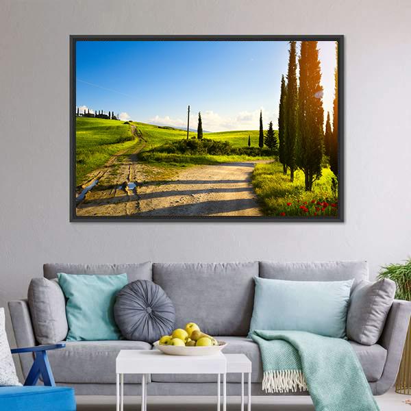 Cypress Trees On Mountain Canvas Wall Art-3 Horizontal-Gallery Wrap-25" x 16"-Tiaracle