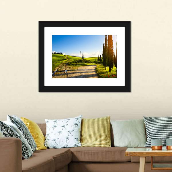 Cypress Trees On Mountain Canvas Wall Art-1 Piece-Framed Print-20" x 16"-Tiaracle
