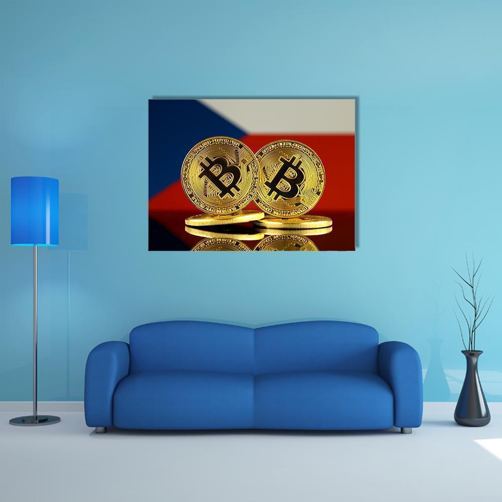 Czech Republic Flag &amp; Bitcoins Canvas Wall Art-1 Piece-Gallery Wrap-36" x 24"-Tiaracle