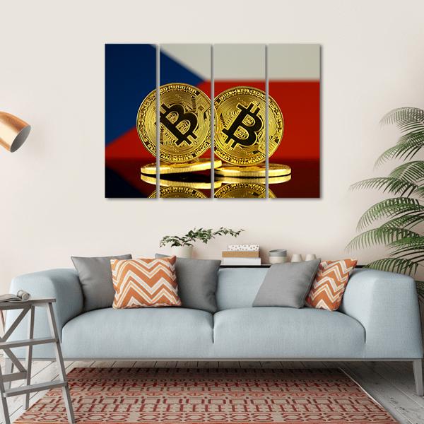 Czech Republic Flag &amp; Bitcoins Canvas Wall Art-4 Horizontal-Gallery Wrap-34" x 24"-Tiaracle