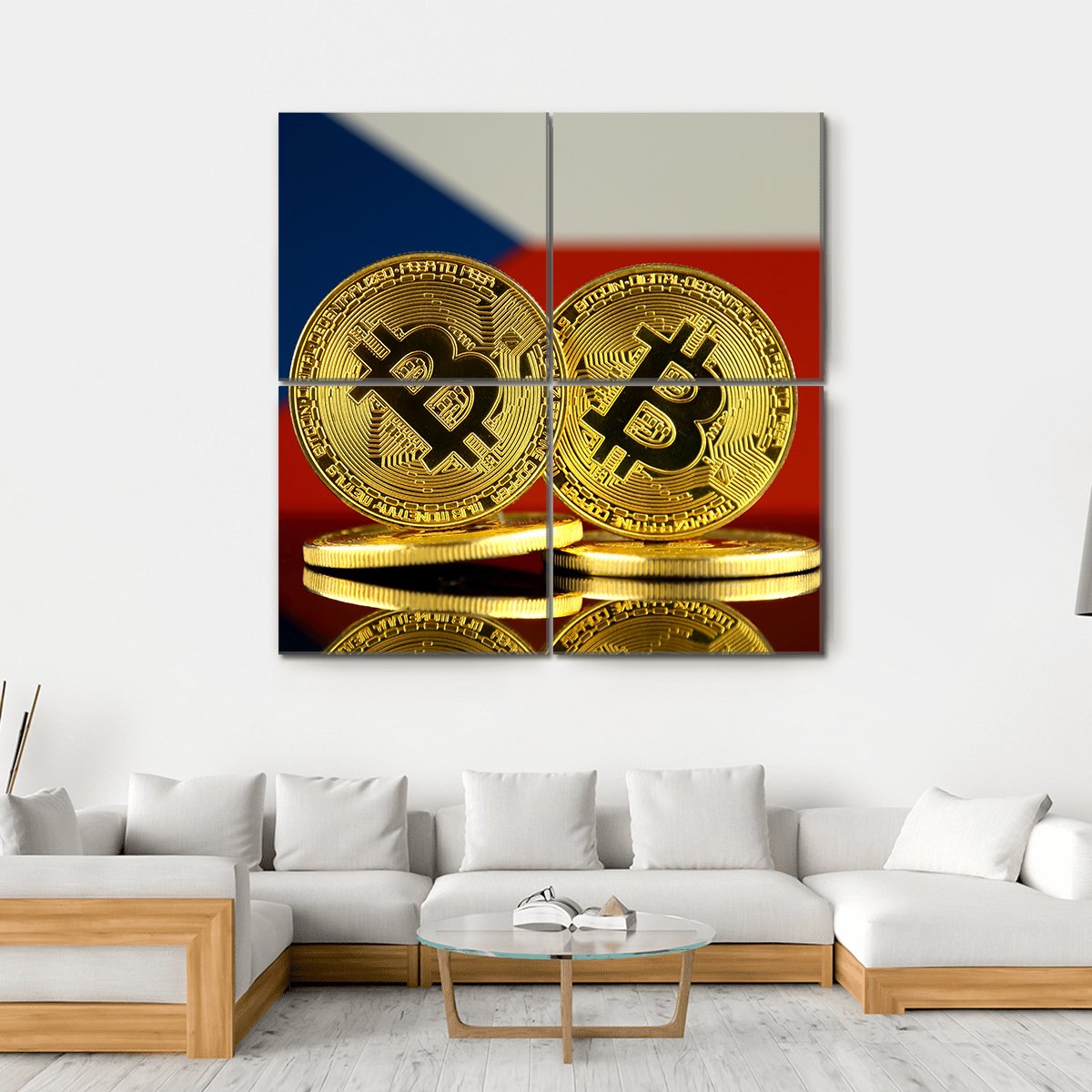 Czech Republic Flag &amp; Bitcoins Canvas Wall Art-4 Square-Gallery Wrap-17" x 17"-Tiaracle