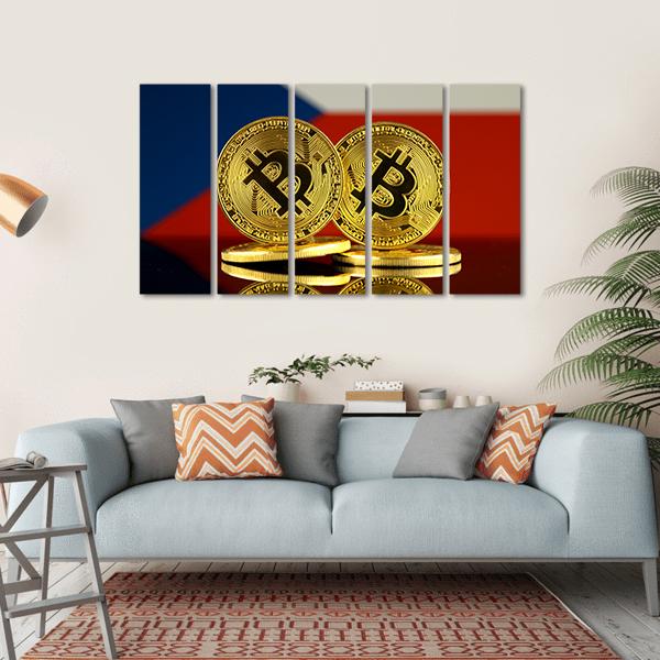 Czech Republic Flag & Bitcoins Canvas Wall Art-5 Horizontal-Gallery Wrap-22" x 12"-Tiaracle