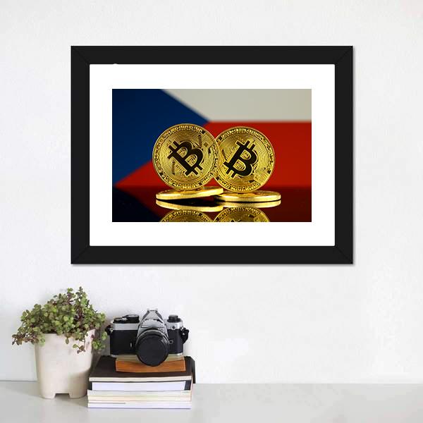 Czech Republic Flag &amp; Bitcoins Canvas Wall Art-5 Horizontal-Gallery Wrap-22" x 12"-Tiaracle