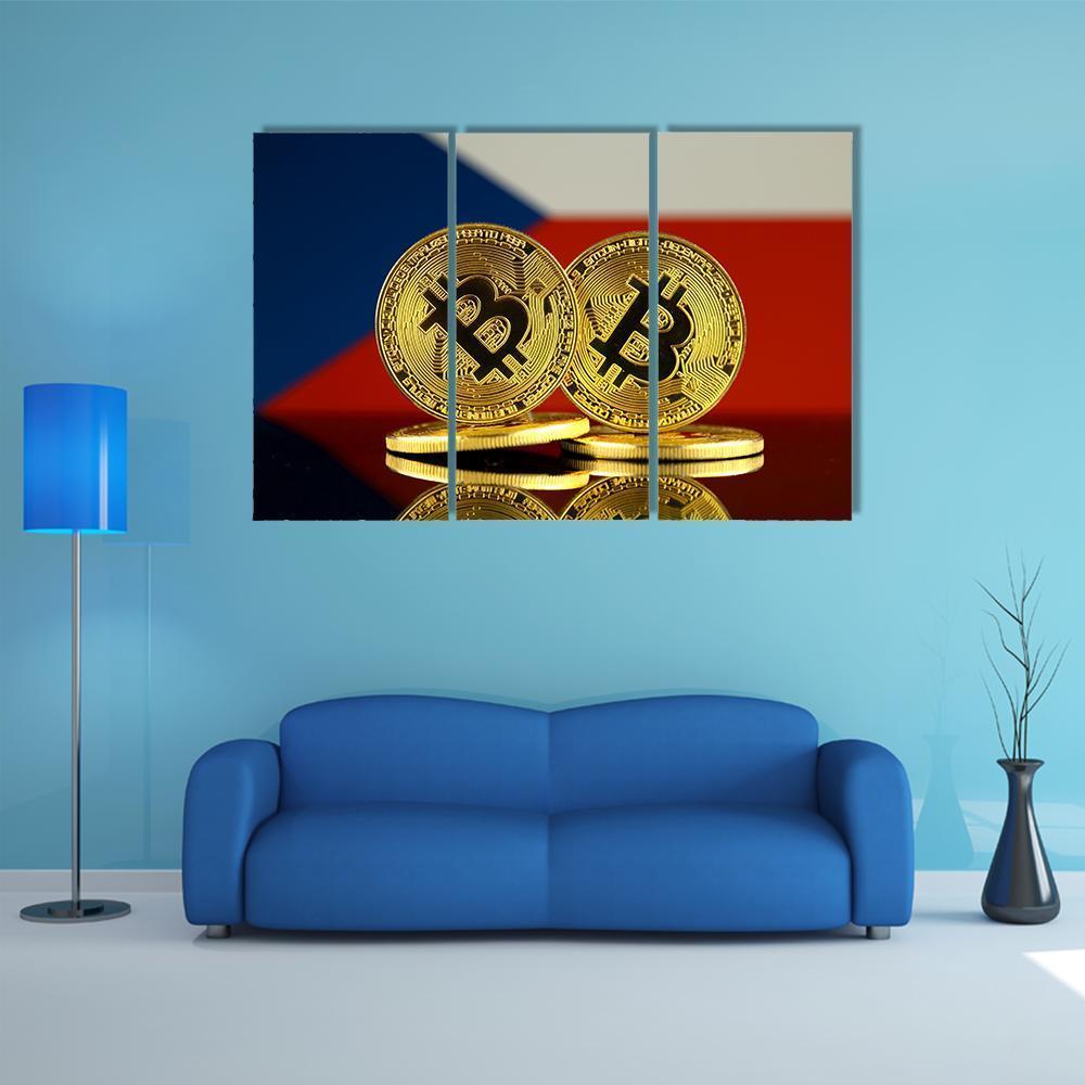 Czech Republic Flag & Bitcoins Canvas Wall Art-3 Horizontal-Gallery Wrap-37" x 24"-Tiaracle