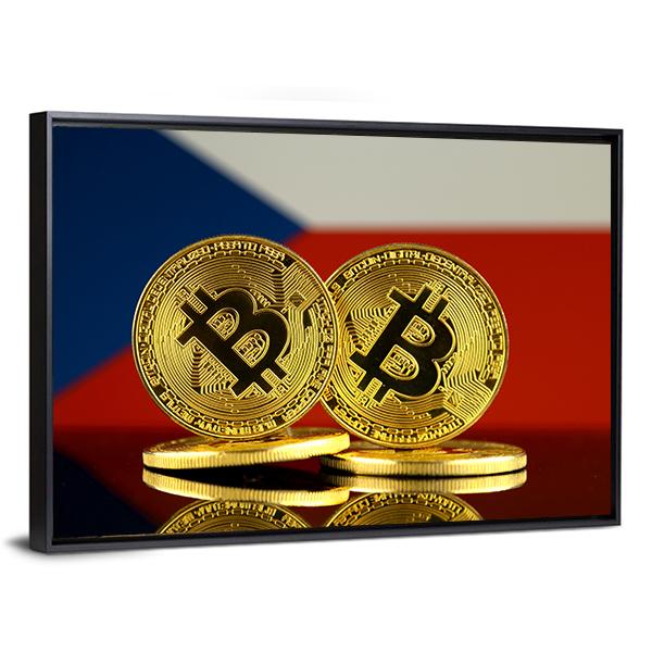 Czech Republic Flag & Bitcoins Canvas Wall Art-3 Horizontal-Gallery Wrap-25" x 16"-Tiaracle
