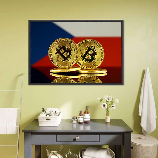 Czech Republic Flag & Bitcoins Canvas Wall Art-3 Horizontal-Gallery Wrap-25" x 16"-Tiaracle