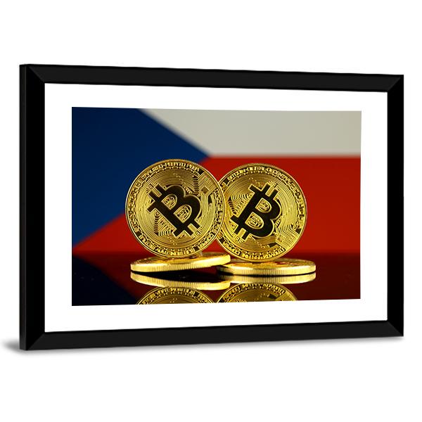 Czech Republic Flag &amp; Bitcoins Canvas Wall Art-3 Horizontal-Gallery Wrap-25" x 16"-Tiaracle