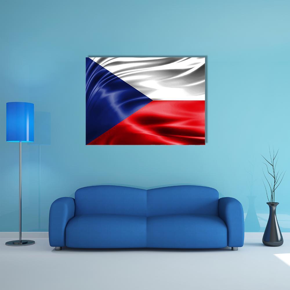 Czech Republic Flag Canvas Wall Art in white, red and blue, single panel hung on a wall