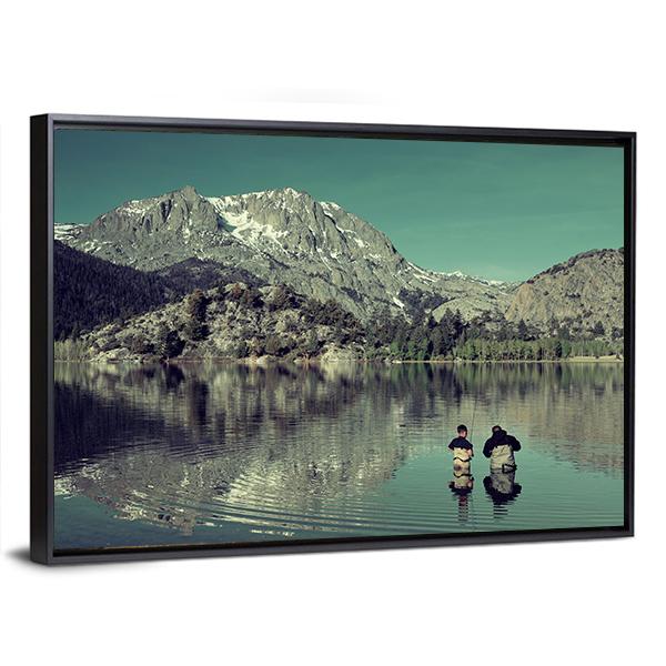Dad Fishing With Son Canvas Wall Art-3 Horizontal-Gallery Wrap-25" x 16"-Tiaracle