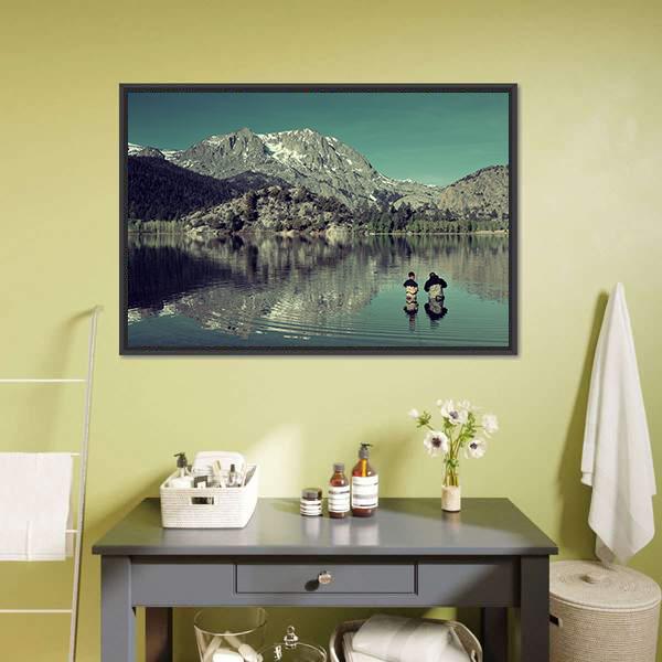 Dad Fishing With Son Canvas Wall Art-3 Horizontal-Gallery Wrap-25" x 16"-Tiaracle