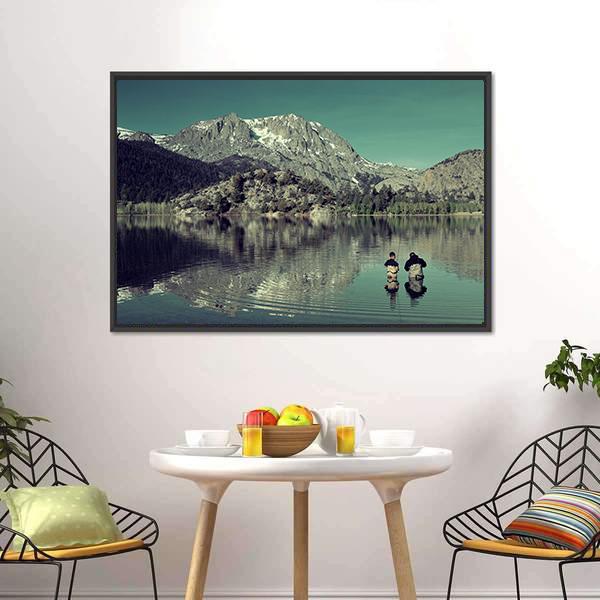 Dad Fishing With Son Canvas Wall Art-1 Piece-Floating Frame-24" x 16"-Tiaracle