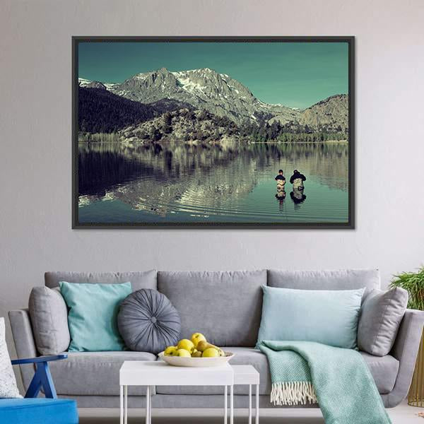 Dad Fishing With Son Canvas Wall Art-3 Horizontal-Gallery Wrap-25" x 16"-Tiaracle
