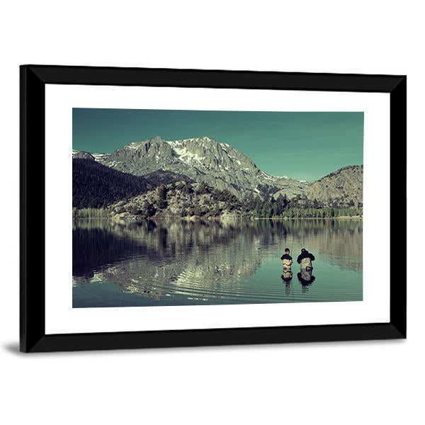 Dad Fishing With Son Canvas Wall Art-3 Horizontal-Gallery Wrap-25" x 16"-Tiaracle
