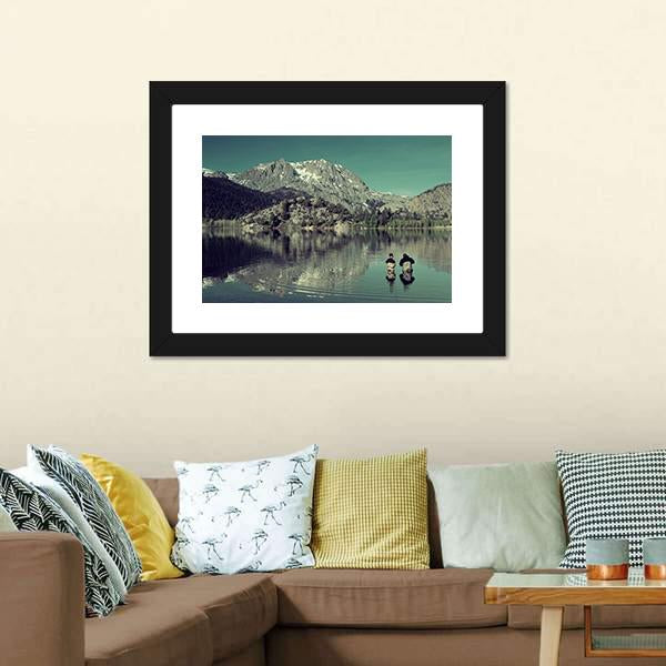 Dad Fishing With Son Canvas Wall Art-1 Piece-Framed Print-20" x 16"-Tiaracle