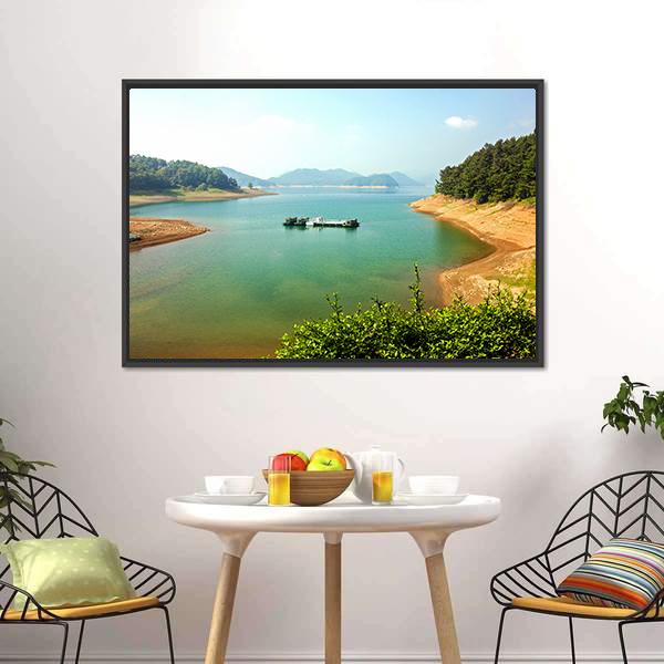 Daecheongho Lake Canvas Wall Art-1 Piece-Floating Frame-24" x 16"-Tiaracle