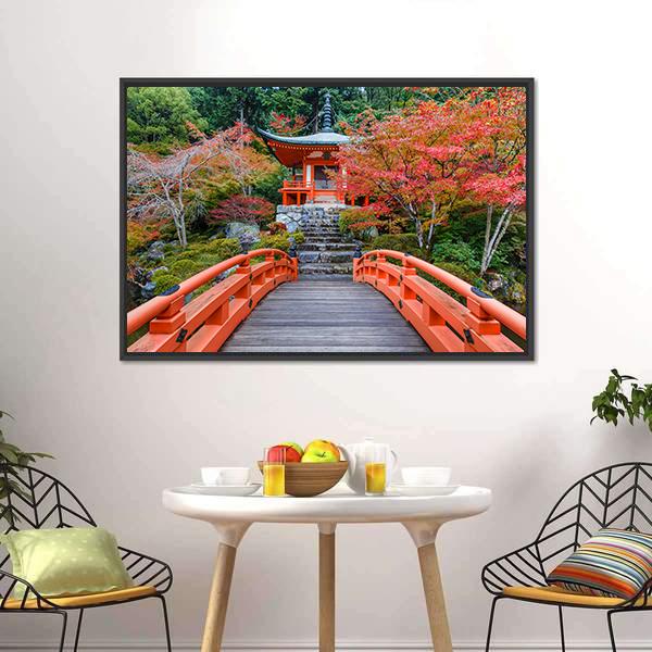 Daigoji Temple In Autumn Canvas Wall Art-1 Piece-Floating Frame-24" x 16"-Tiaracle
