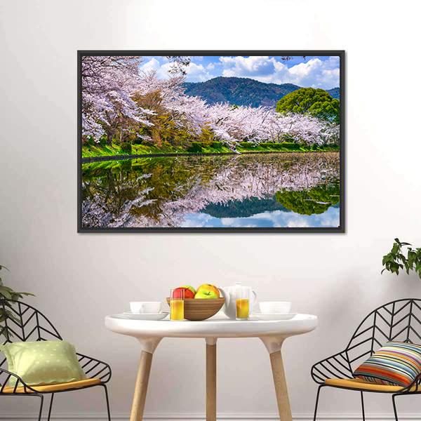 Daikaku-ji Temple's Pond Canvas Wall Art-1 Piece-Floating Frame-36" x 24"-Tiaracle