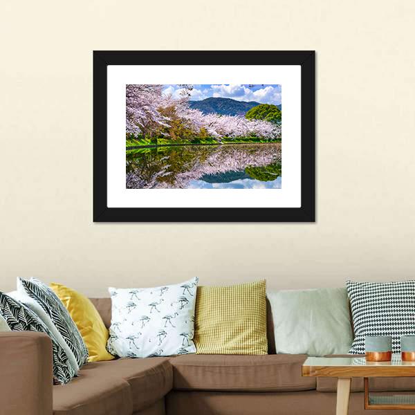 Daikaku-ji Temple's Pond Canvas Wall Art-1 Piece-Framed Print-20" x 16"-Tiaracle