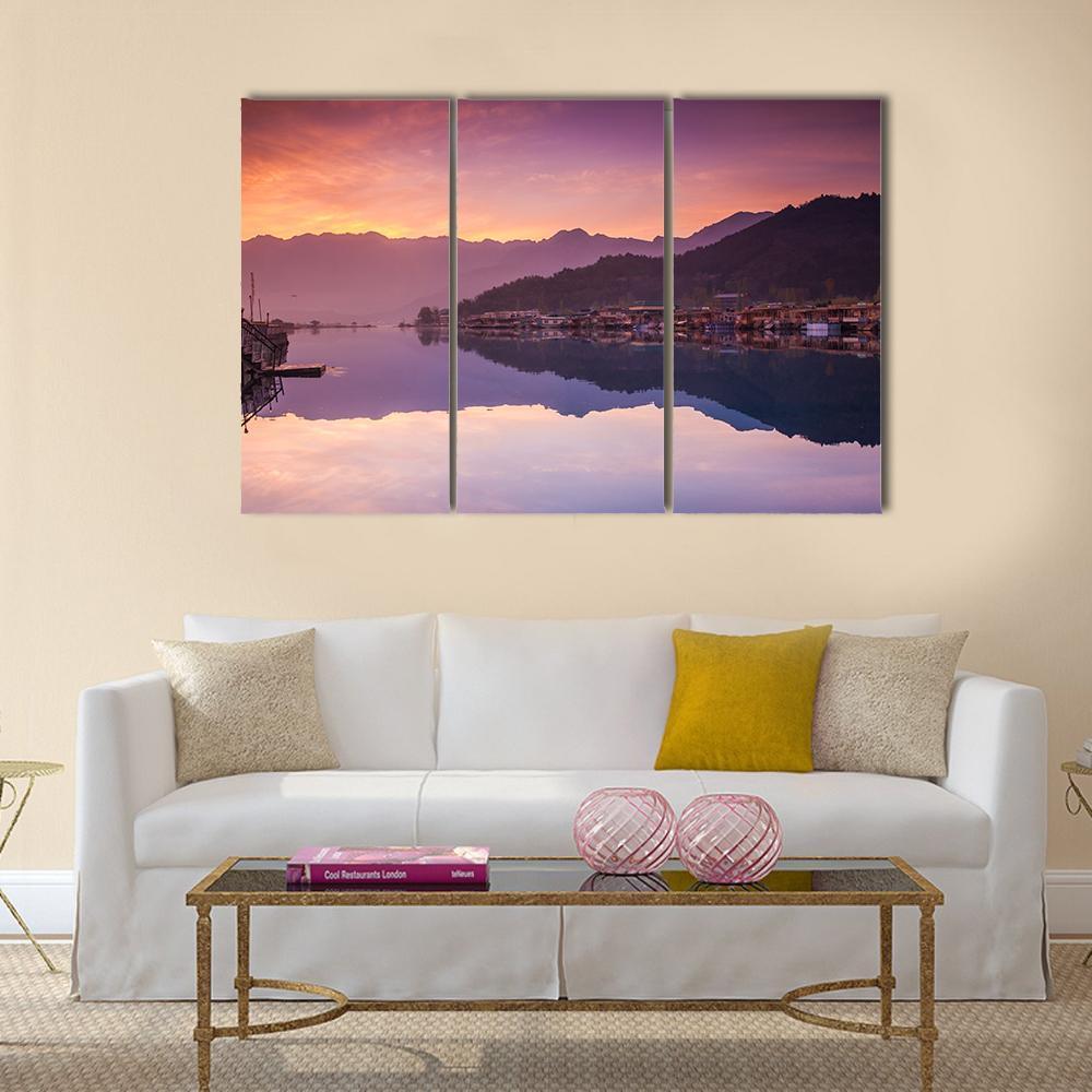 Dal Lake Kashmir Canvas Wall Art-3 Horizontal-Gallery Wrap-37" x 24"-Tiaracle
